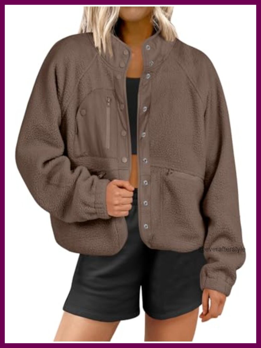 Womens Fuzzy Fleece Button Down Cropped Sherpa Coat